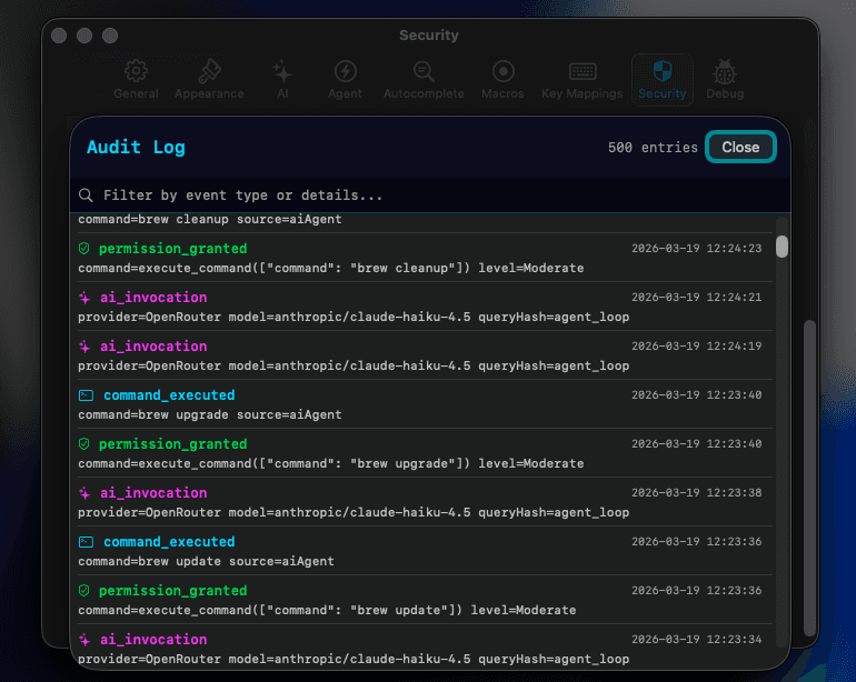 Pyromancer cryptographic audit log with HMAC-SHA256 signed entries